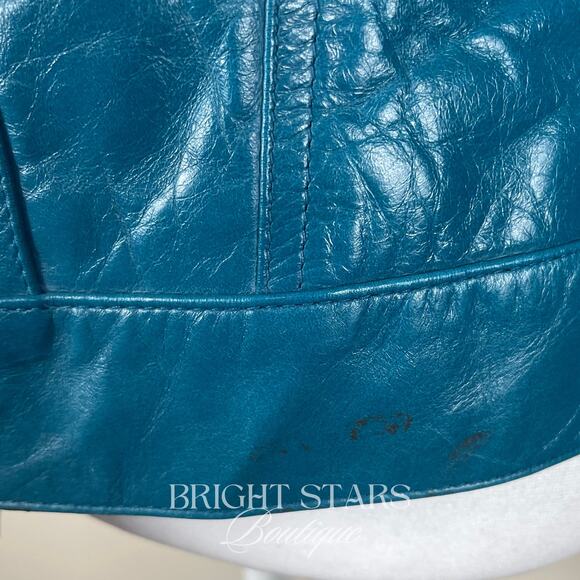 Rare Blue Teal Leather Jacket ASO Dawn Summers Buffy The Vampire Slayer Y2K - Picture 13 of 13